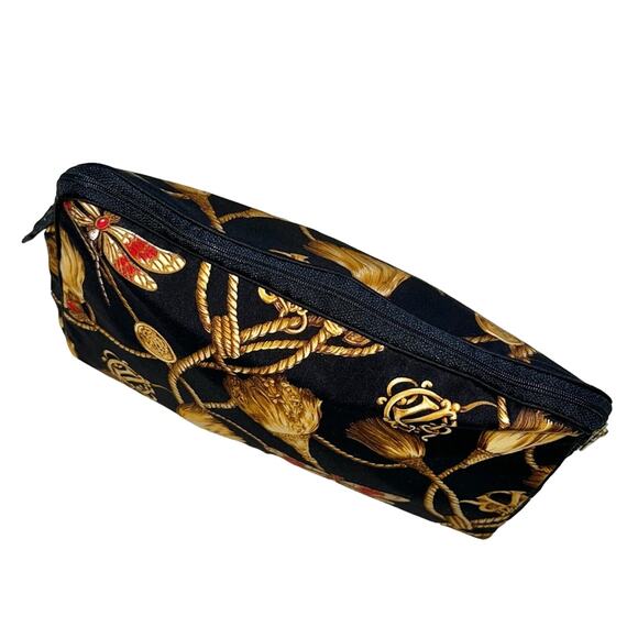 VTG Christian Dior Black Gold Monogram Logo Tassel Dragonfly Makeup Bag Case - Picture 9 of 15